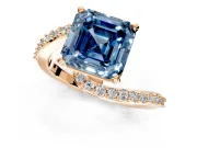 Solitaire Engagement Ring Setting for Fancy Blue Asscher Cut Center with Pave Bypass Swirl Band and Prong Head in Rose Gold