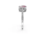 Cathedral Engagement Ring Setting for Fancy Pink Oval Center with Antique-Style Pave Band and Prong Head in Platinum