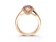 Solitaire Engagement Ring Setting for Fancy Pink Round Cut Center with Wide Band, Pave Collar and Prong Head in Rose Gold