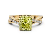 Crossover Engagement Ring Setting for Fancy Yellow Radiant Cut Center with Pave and Plain Strands and Prong Head in Yellow Gold