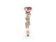 Solitaire Engagement Ring Setting for Fancy Pink Round Cut Center with Bar-Station Pave Twist and Prong Head in Rose Gold