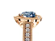 Milgrain Halo Engagement Ring Setting for Fancy Blue Heart-Shaped Center with Pave Band and Prong Head in Rose Gold