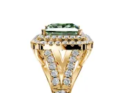 Double Halo Engagement Ring Setting for Fancy Green Princess Cut Center with Narrow Pave Split Shank and Prong Head in Yellow Gold