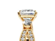 3 Stone Engagement Ring Setting for Princess Cut Center with Pave Twist Band and Prong Head in Yellow Gold