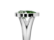 Solitaire Engagement Ring Setting for Fancy Green Pear-Shaped Center with V Split Shank and Bezel Head in Sterling Silver