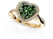 Halo Engagement Ring Setting for Fancy Green Heart-Shaped Center with Twist Band and Prong Head in Yellow Gold