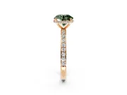 Hidden Halo Engagement Ring Setting for Fancy Green Round Cut Center with Pave Band and Prong Head in Rose Gold