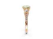 3 Stone Engagement Ring Setting for Fancy Yellow Princess Cut Center with Crossover Basket, Pave Band and Prong Head in Rose Gold