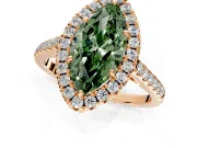 Halo Engagement Ring Setting for Fancy Green Marquise Center with Raised Halo, Pave Band and Prong Head in Rose Gold
