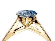 Solitaire Engagement Ring Setting for Fancy Blue Heart-Shaped Center with Cathedral Channel Band and Prong Head in Yellow Gold