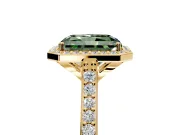 Halo Engagement Ring Setting for Fancy Green Radiant Cut Center with Pave Accents, Heart Basket and Prong Head in Yellow Gold