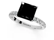 Open Basket Engagement Ring Setting for Fancy Black Princess Cut Center with Pave Band and Prong Head in Sterling Silver