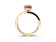 Solitaire Engagement Ring Setting for Fancy Pink Radiant Cut Center with Round Cut Pave Band and Prong Head in Yellow Gold