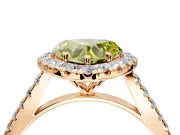 Halo Engagement Ring Setting for Fancy Yellow Heart-Shaped Center with Narrowing Pave Band and Prong Head in Rose Gold