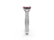 Solitaire Engagement Ring Setting for Fancy Pink Emerald Cut Center with Domed Multi-Row Pave Band and Prong Head in White Gold