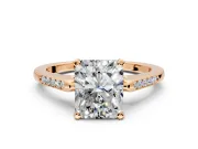 Solitaire Engagement Ring Setting for Radiant Cut Center with Channel Accents and Prong Head in Rose Gold
