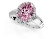 Halo Engagement Ring Setting for Fancy Pink Oval Center with Knife Ridge Cathedral Band and Prong Head in Sterling Silver