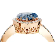 Halo Engagement Ring Setting for Fancy Blue Heart-Shaped Center with Heart-Shaped Openwork, Pave Band and Prong Head in Rose Gold