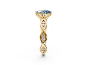 Solitaire Engagement Ring Setting for Fancy Blue Oval Center with Accented Twist Band and Leaf Prong Head in Yellow Gold