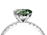 Solitaire Engagement Ring Setting for Fancy Green Heart-Shaped Center with Fine Pave Narrow Band and Prong Head in Sterling Silver