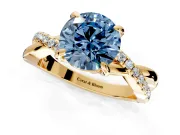 Solitaire Engagement Ring Setting for Fancy Blue Round Cut Center with Half-Pave Crossover Band and Prong Head in Yellow Gold
