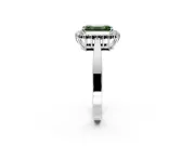 Starburst Halo Engagement Ring Setting for Fancy Green Emerald Cut Center with Flat Cathedral Band and Prong Head in Sterling Silver