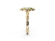 Halo Engagement Ring Setting for Fancy Yellow Marquise Center with Twist Band and Prong Head in Yellow Gold