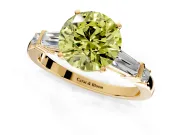 Bar-Set Engagement Ring Setting for Fancy Yellow Round Cut Center with Tapered Baguette Accents and Prong Head in Yellow Gold