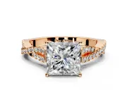 Solitaire Engagement Ring Setting for Princess Cut Center with Twisted Pave Split Shank and Prong Head in Rose Gold