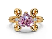 Solitaire Engagement Ring Setting for Fancy Pink Heart-Shaped Center with Twisted Band and Scroll Prong Head in Yellow Gold