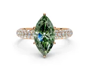 Solitaire Engagement Ring Setting for Fancy Green Marquise Center with Domed Multi-Row Pave Band and Prong Head in Rose Gold