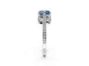 Cathedral Engagement Ring Setting for Fancy Blue Cushion Cut Center with Antique-Style Pave Band and Prong Head in Platinum