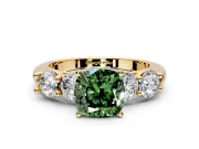 5 Stone Engagement Ring Setting for Fancy Green Cushion Cut Center with Graduated Accents and Prong Head in Yellow Gold