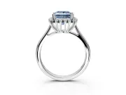 Starburst Halo Engagement Ring Setting for Fancy Blue Princess Cut Center with Thin Round-Wire Band and Prong Head in Platinum
