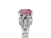 Solitaire Engagement Ring Setting for Fancy Pink Cushion Cut Center with Marquise and Bezel Accents and Prong Head in Platinum
