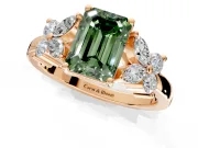 Floral Engagement Ring Setting for Fancy Green Emerald Cut Center with Marquise Cluster Shoulders and Prong Head in Rose Gold