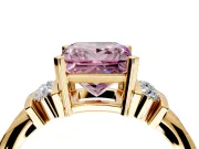 Solitaire Engagement Ring Setting for Fancy Pink Princess Cut Center with Grooved Bar Accent Band and Prong Head in Yellow Gold