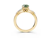 Bar-Set Engagement Ring Setting for Fancy Green Oval Center with Tapered Baguette Accents and Prong Head in Yellow Gold