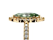 Pave Halo Engagement Ring Setting for Fancy Green Marquise Center with Single Row Pave Band and Prong Head in Yellow Gold