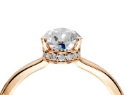 Hidden Halo Engagement Ring Setting for Pear-Shaped Center with Wide Flat Plain Band and Prong Head in Rose Gold
