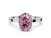Hidden Halo Engagement Ring Setting for Fancy Pink Oval Center with Wide Flat Plain Band and Prong Head in Sterling Silver