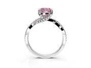 Solitaire Engagement Ring Setting for Fancy Pink Cushion Cut Center with Narrow Twist Pave Band and Prong Head in White Gold