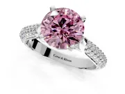 Solitaire Engagement Ring Setting for Fancy Pink Round Cut Center with Multi-Row Accents and Prong Head in Platinum