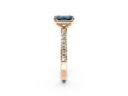 Solitaire Engagement Ring Setting for Fancy Blue Emerald Cut Center with Round Cut Pave Band and Prong Head in Rose Gold