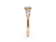 3 Stone Engagement Ring Setting for Cushion Cut Center with Large Pear-Shaped Accents and Prong Head in Rose Gold