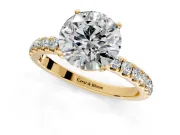 Open Basket Engagement Ring Setting for Round Cut Center with Pave Band and Prong Head in Yellow Gold
