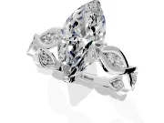 Solitaire Engagement Ring Setting for Marquise Center with Accented Twist Band and Leaf Prong Head in White Gold