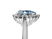 Starburst Halo Engagement Ring Setting for Fancy Blue Pear-Shaped Center with Thin Round-Wire Band and Prong Head in Sterling Silver