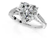 Cathedral Engagement Ring Setting for Heart-Shaped Center with Antique-Style Pave Band and Prong Head in Sterling Silver