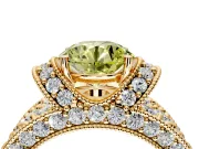 Pave Engagement Ring Setting for Fancy Yellow Round Cut Center with Curved Accent Rows, Openwork and Prong Head in Yellow Gold
